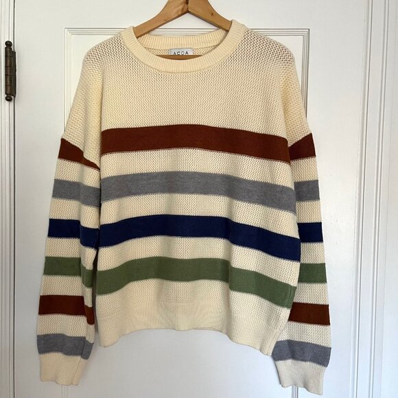 Acoa Multi Color Striped Crewneck Sweater | Size Large - Picture 1 of 6